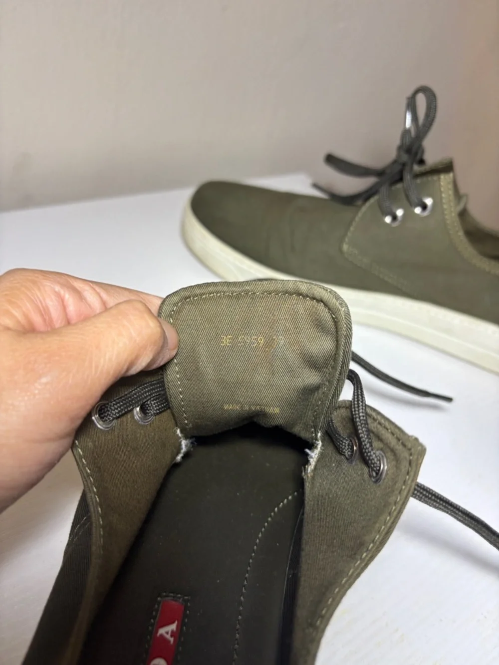 Prada Olive Canvas Low-Top Sneakers with White Sole